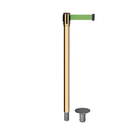 MONTOUR LINE Retractable Belt Removable Stanchion, 2ft Pol.Brass Post  11ft. Lt Grn MX530R-PB-LGN-110